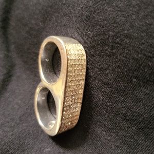 Erica Anenberg Sterling 5 Row Clear Crystal Double Finger Ring